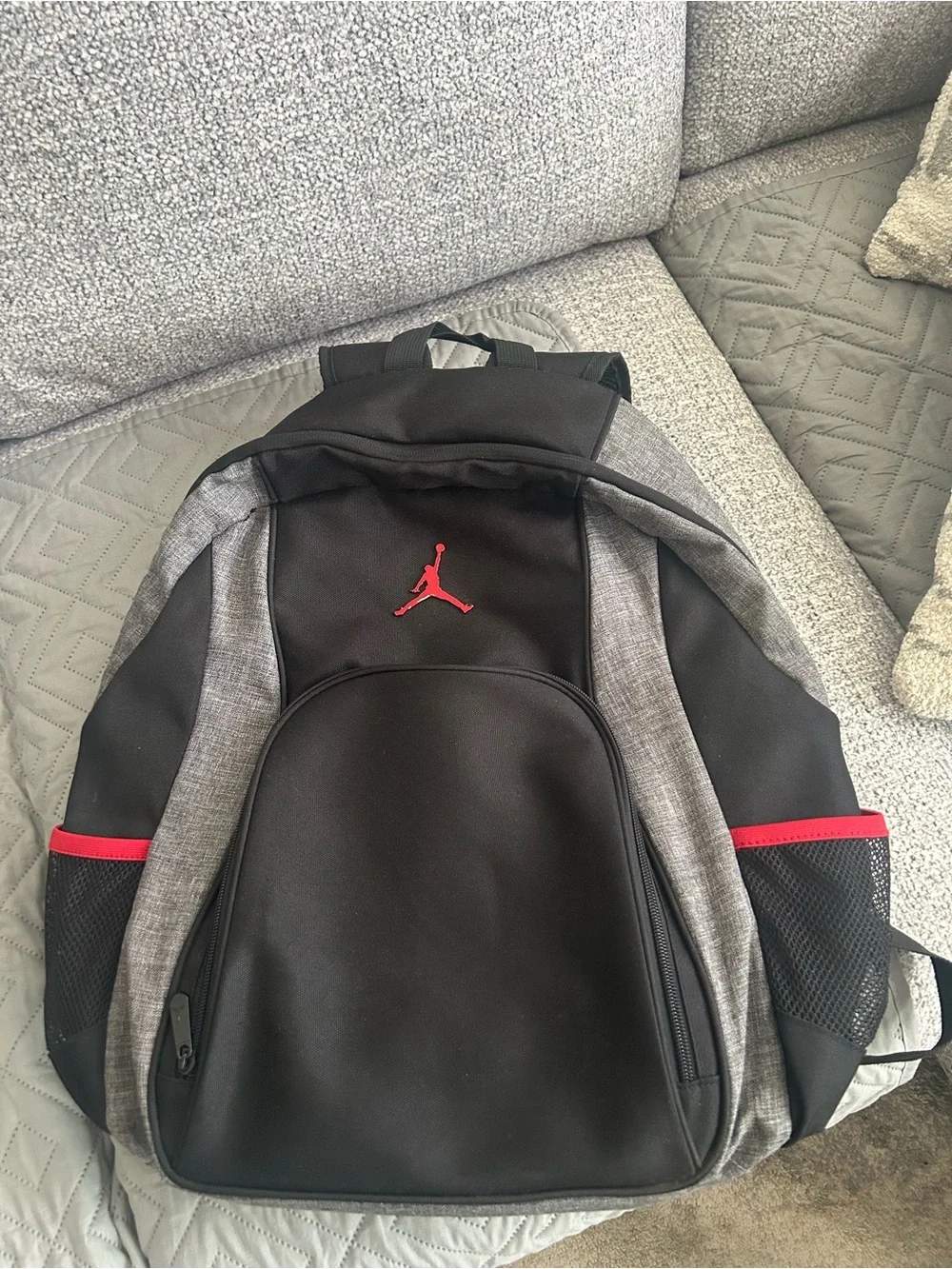 Jordan Black & Gray Kids Backpack with Red Accents